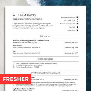 resume for freshers #2 ats friendly professional modern cv template compatible for docs, word, pages (copy)