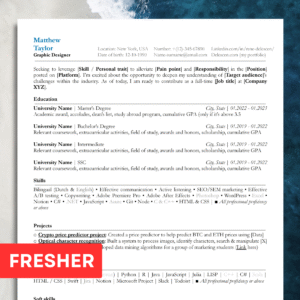 resume for freshers #7 ats friendly professional modern cv template compatible for docs, word, pages